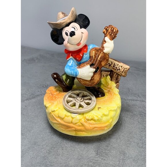 Walt Disney Schmid Hand-Painted Ceramic Cowboy Mickey Mouse Music Box Figurine J - Picture 1 of 9